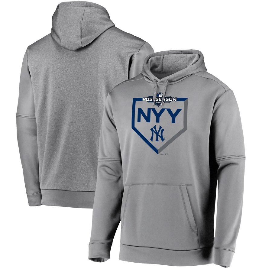 Men's New York Yankees Majestic Gray 2019 Postseason Dugout Pullover Hoodie